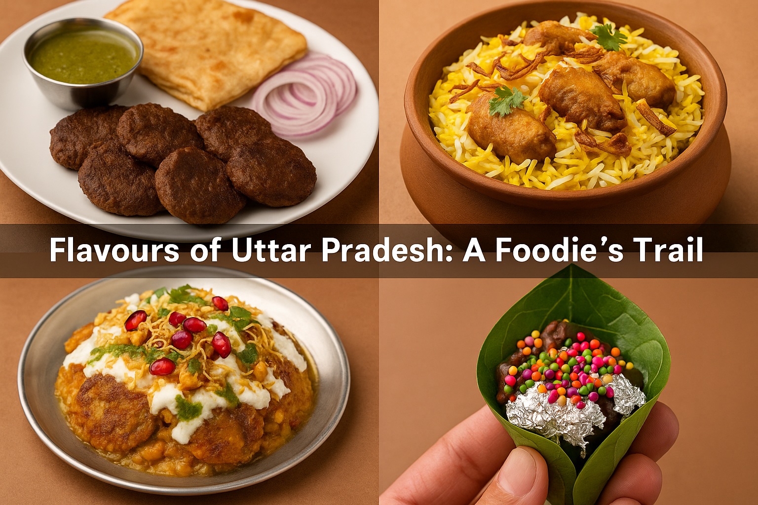 Famous dishes of Uttar Pradesh like Tunday Kababi, Biryani, Chaat, and Banarasi Paan