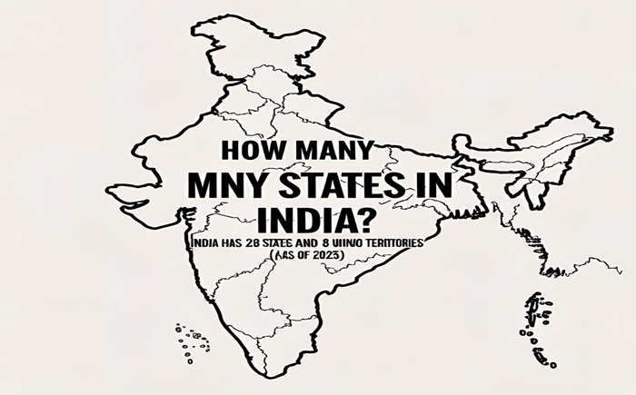 Political map of India with all 28 states and 8 union territories (2025)
