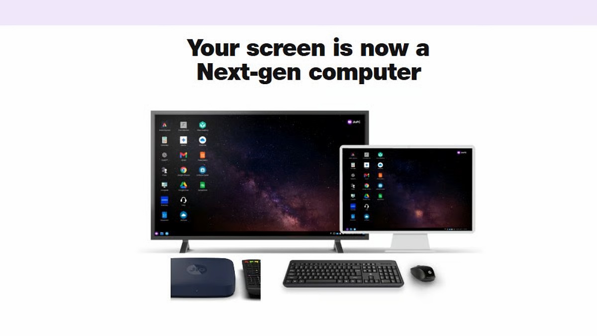 JioPC desktop showing apps and LibreOffice on TV screen